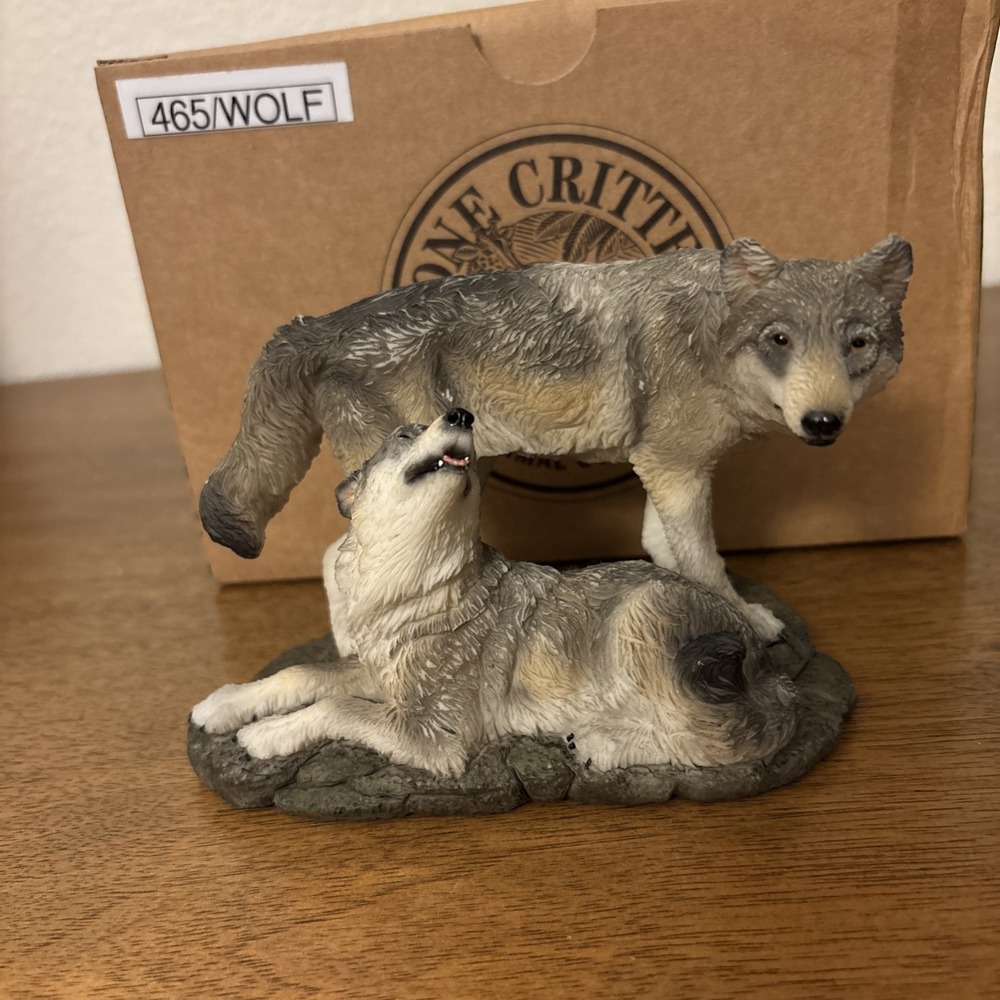 VTG Stone Critters Wolf Pair Couple‎ SC-1238 New In Box Valentines Love Wolves